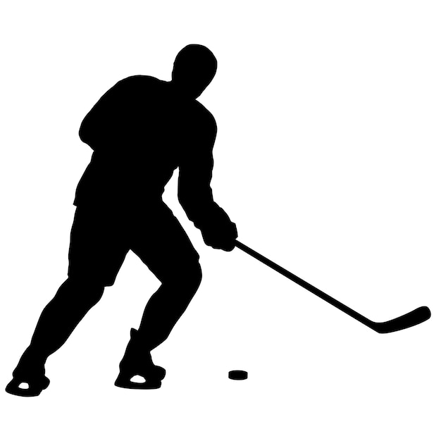 Silhouette of hockey player on white background