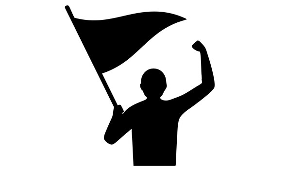 Silhouette Holding Flag with Raised Arm Powerful Symbolic Image