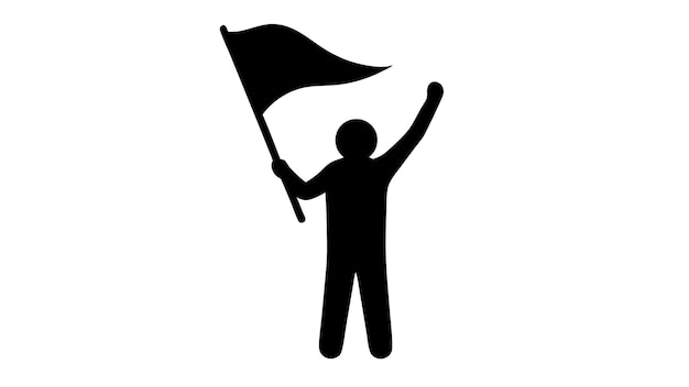 Vector silhouette holding flag with raised arm powerful symbolic image