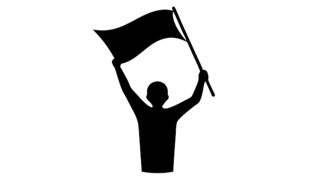 Vector silhouette holding flag with raised arm powerful symbolic image