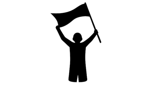 Vector silhouette holding flag with raised arm powerful symbolic image