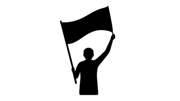 Vector silhouette holding flag with raised arm powerful symbolic image