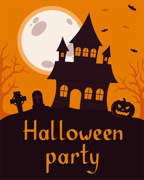 Silhouette Of Horror House Halloween Concept Vector Illustration In Flat Style