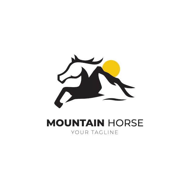 Silhouette horse and mountain logo