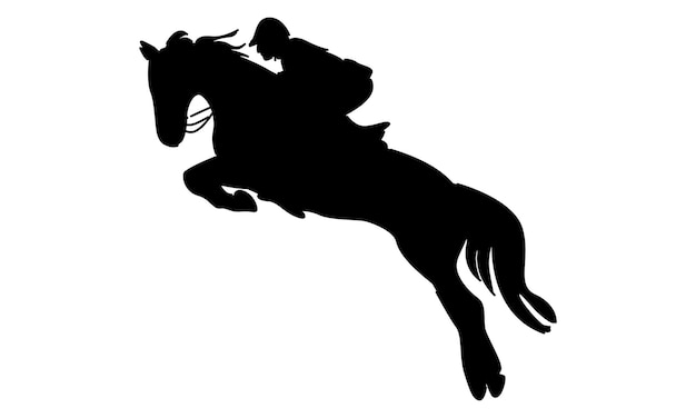 Vector silhouette of horse rider in jumping action