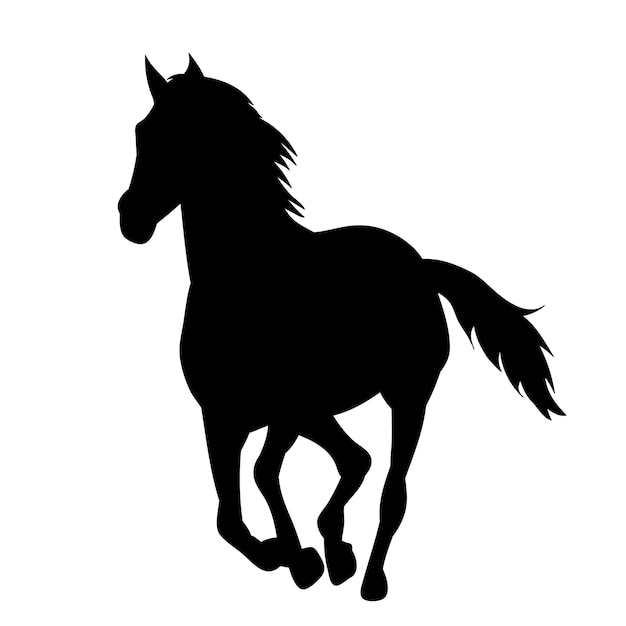 Silhouette horse running on white background