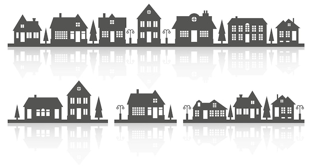 Silhouette of houses on skyline Suburban neighborhood landscape Countryside cottage homes