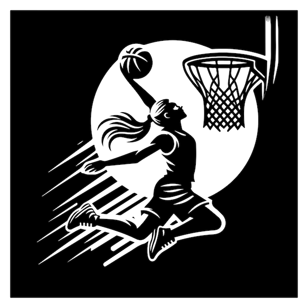 silhouette illustration of a basketball player performing a slam dunk