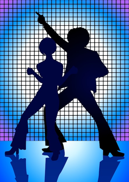 Silhouette Illustration of couple disco dancing