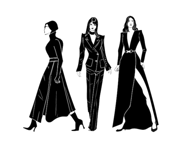 silhouette  illustration group of women walking Abstract minimal standing around flat design Vector