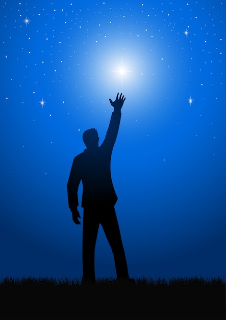 Silhouette illustration of a male figure reaching out for the star