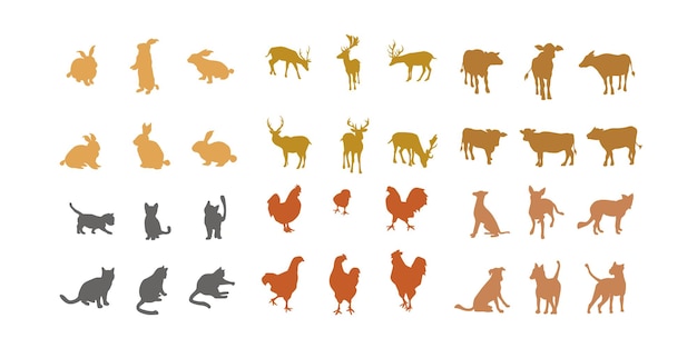 Silhouette Illustration Vector Deer Rabbit Chicken Cat Dog Cow