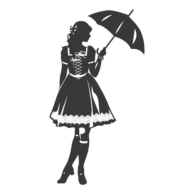 Silhouette independent germany women wearing dirndl with umbrella black color only