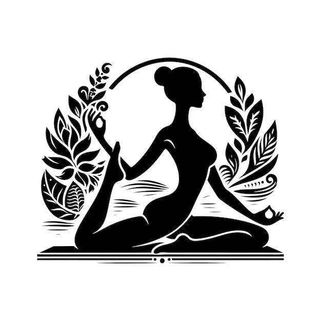 Silhouette international yoga day Female Yoga icon logo a black silhouette of a woman doing yoga