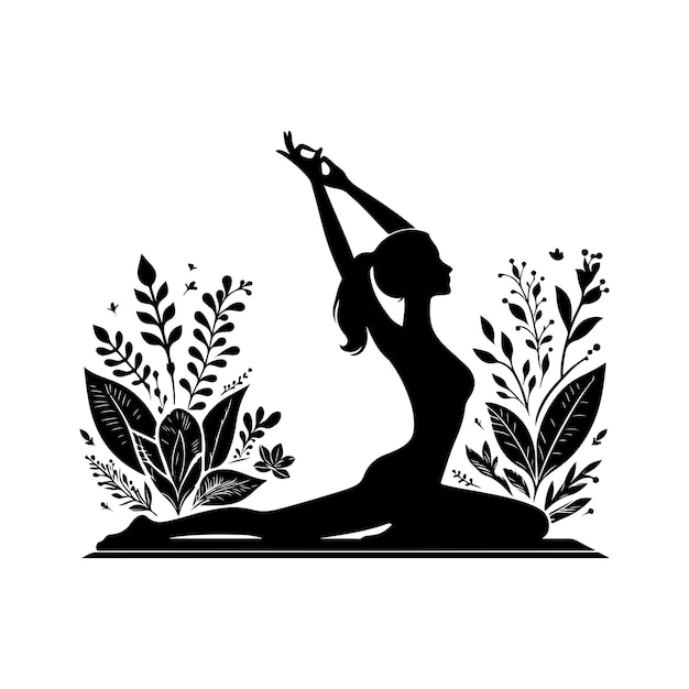 Silhouette international yoga day Female Yoga icon logo a black silhouette of a woman doing yoga