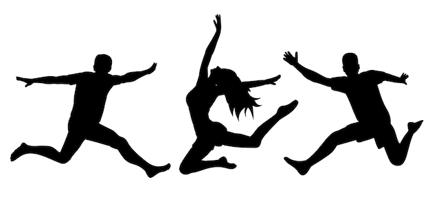 Silhouette jumping people isolated vector