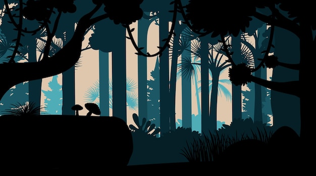 Silhouette jungle landscape background