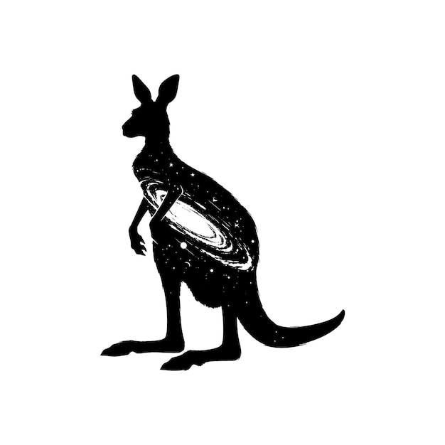 Vector silhouette of kangaroo filled with space and scifi element in rough drawing