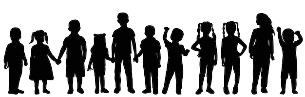 Silhouette kids holding hands isolated vector