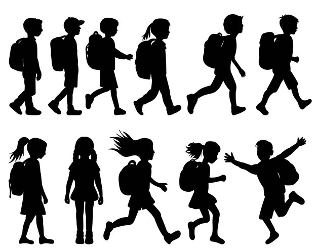 silhouette kids set on white background vector