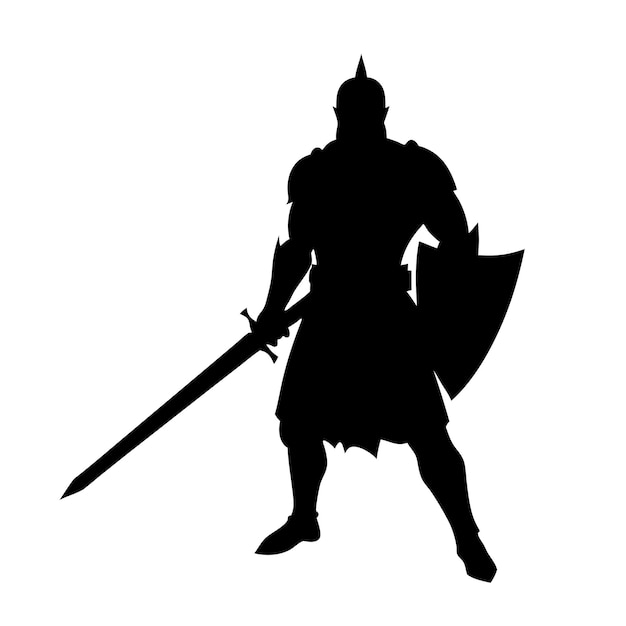 Vector a silhouette of a knight with a sword and shield