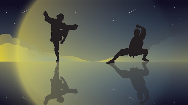 silhouette kung fu illustration background