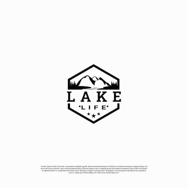 silhouette of landscape lake logo design label vintage mountain logo