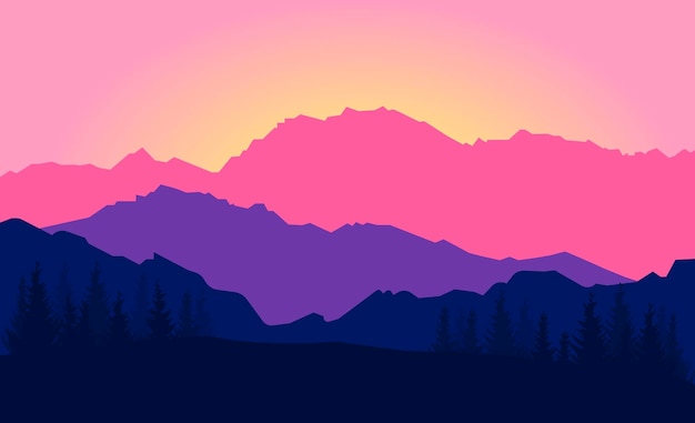 Silhouette landscape mountains trees