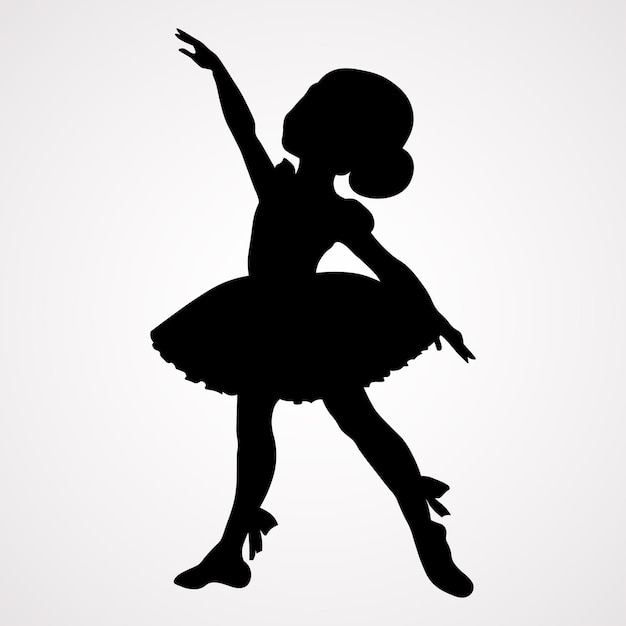 Silhouette of a little girl ballerina on a white background. Illustration, print, vector