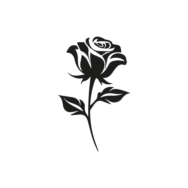 a silhouette of little rose black and white style with white background