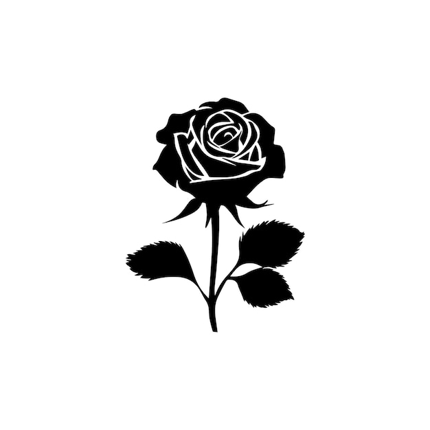 a silhouette of little rose black and white style with white background