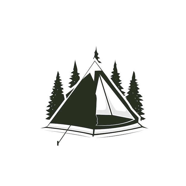 silhouette logo camping in the forest