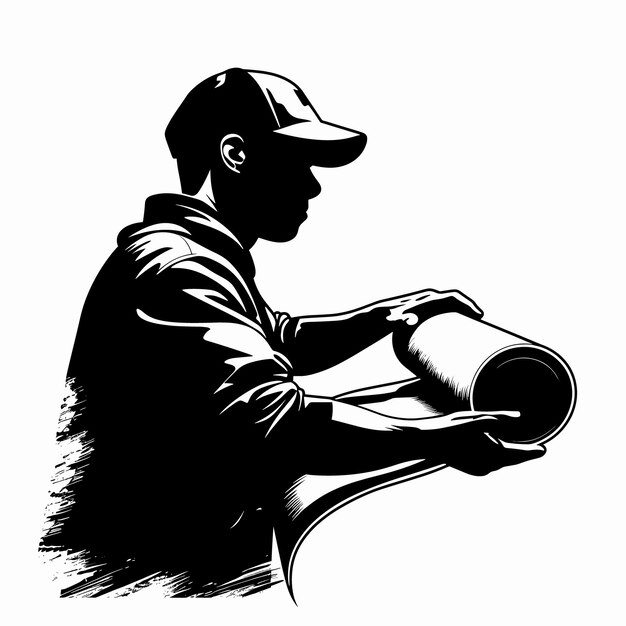 Vector silhouette logo of guy holding vinyl sheet roll