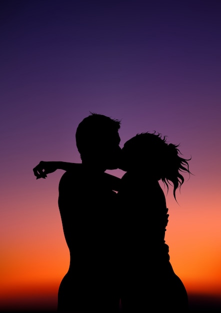 Vector silhouette of lovers at sunset