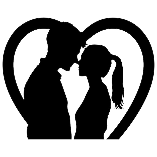 Vector silhouette of a loving couple in a heartshaped frame or a heart shaped image in a valentines day v