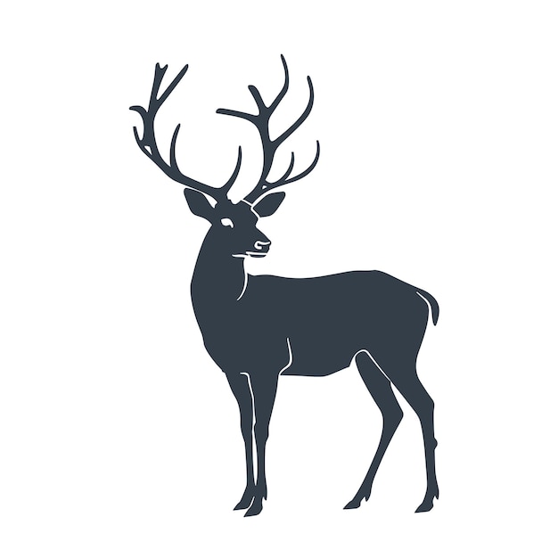 Vector silhouette of a majestic deer with large antlers standing proud