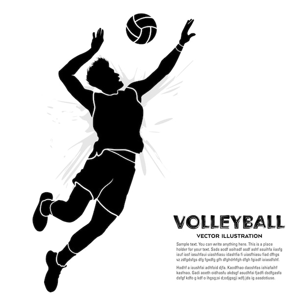 Silhouette of male volleyball player giving ball attack. Vector illustration