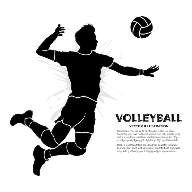 Silhouette of male volleyball player jumping isolated on white background. Vector illustration