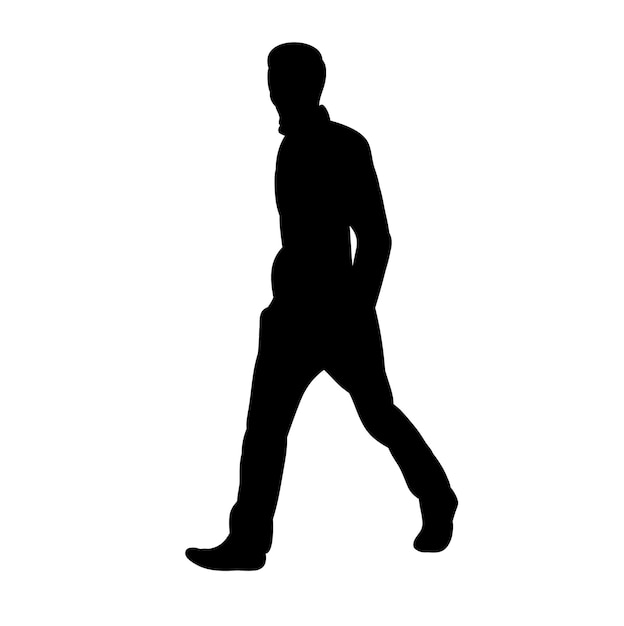 Silhouette man alone goes on a white background