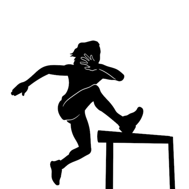 silhouette man character runs, jumping over barrier isolated on empty background