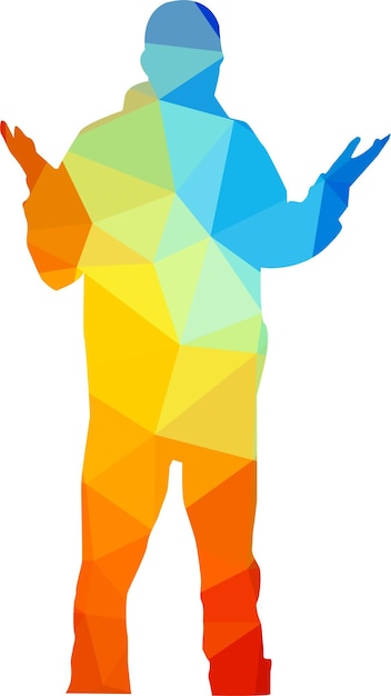 Silhouette Of A Man Colored With Polygonal Pattern Isolated On Transparent Background