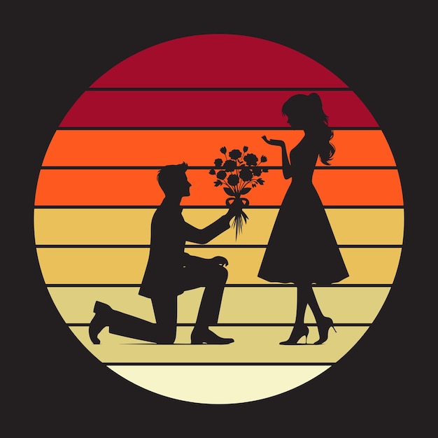 Silhouette Man Giving Flowers To Woman Stock Vector and Logo