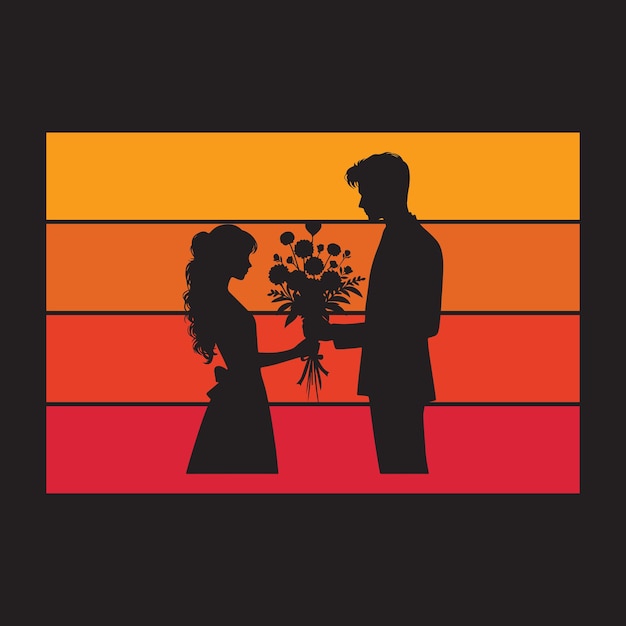 Silhouette Man Giving Flowers To Woman Stock Vector and Logo