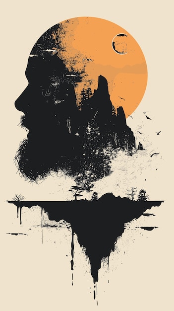 Silhouette of a man and the moon Vector illustration