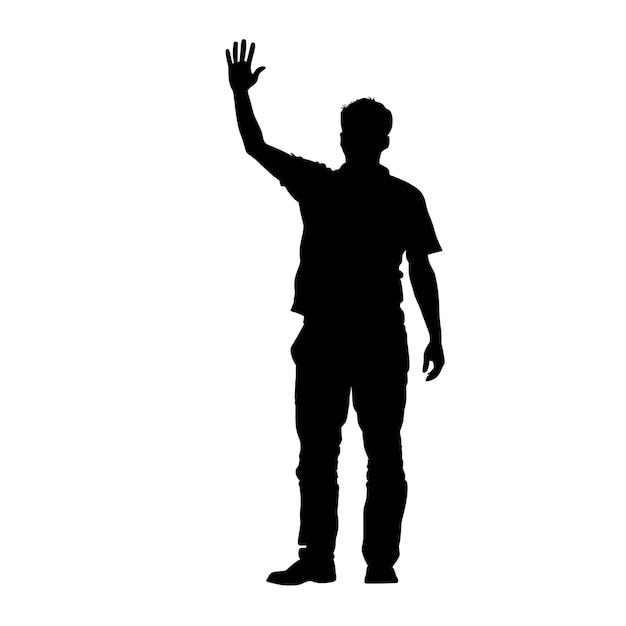 Silhouette of a man raising his hand in a gesture of greeting