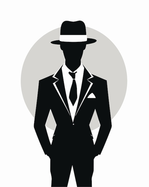 Silhouette of a man in a suit and hat.