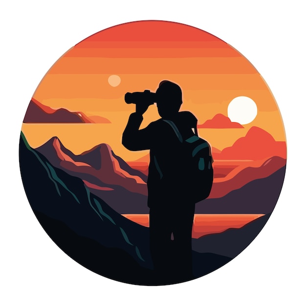 Silhouette of man watching sunset on mountain peak