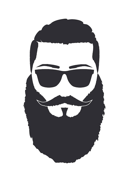 Silhouette of a man with sunglasses mustache and full garibaldi beard Hand Drawn Vector Illustration