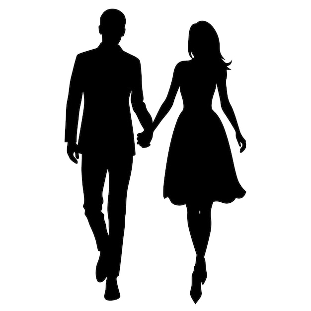 Vector a silhouette of a man and a woman holding hands and a woman holding hands