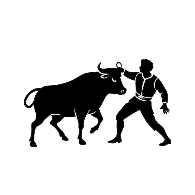 Vector silhouette matador and bull fight